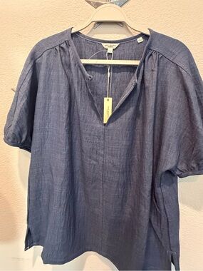Max Studio Navy Blue Short Sleeve Tunic Top